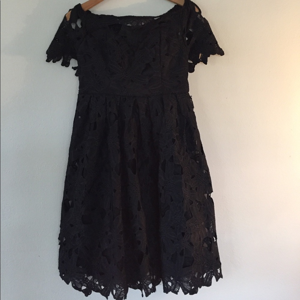 Black, floral lace, fit and flare dress--  size 6